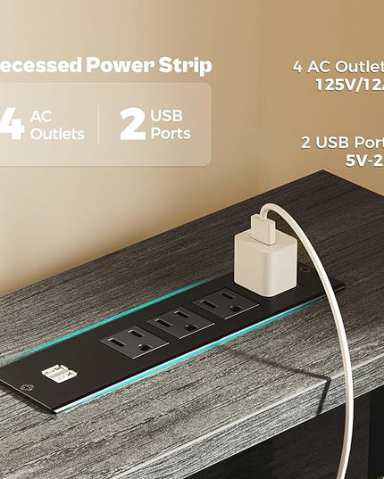 47 inch Computer Desk with 3 Drawers, Office Desk Gaming Desk with LED Lights & Power Outlets, Home Office Desks with Storage Space for Bedroom, Work from Home, Gray - LeafyLoom