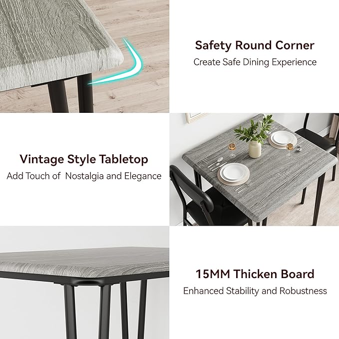 Dining Table for 2, Small Square kitchen Dinner Table Set for 2,Space Saving Wood Modern Dinette With Upholstered,Dining Room Furniture for Breakfast Nook, Apartment,Home Office Small Space,3 Piece - LeafyLoom