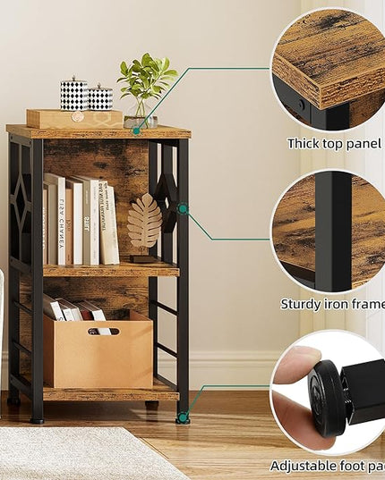 YITAHOME Small Bookshelf, 3 tier Farmhouse Bookshelf with Storage,Short Bookshelf for Small Spaces,Mini Shelf Stand,Open Bookcase for Bedroom Office Bathroom Living Room, Rustic Brown - LeafyLoom