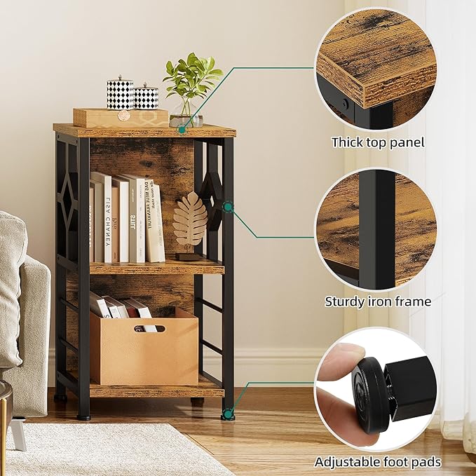 YITAHOME Small Bookshelf, 3 tier Farmhouse Bookshelf with Storage,Short Bookshelf for Small Spaces,Mini Shelf Stand,Open Bookcase for Bedroom Office Bathroom Living Room, Rustic Brown - LeafyLoom