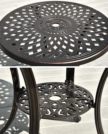 DWVO 5 Piece Outdoor Furniture Cast Aluminum Patio Dining Sets, All-Weather Patio Bistro Sets with 4 Chairs, 30 Inches Round Table with Umbrella Hole, Adjustable Feet for Balcony Backyard Deck Garden - LeafyLoom