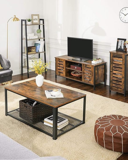 VASAGLE TV Stand for 50 Inches Televisions, Entertainment Center with Storage Shelves, Cabinet with Louvered Doors, 43.3‘’, Rustic Brown - LeafyLoom