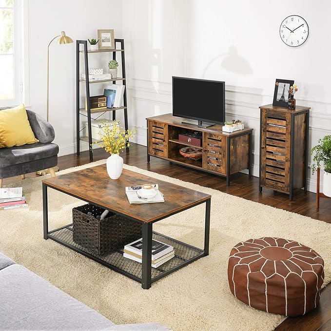 VASAGLE TV Stand for 50 Inches Televisions, Entertainment Center with Storage Shelves, Cabinet with Louvered Doors, 43.3‘’, Rustic Brown - LeafyLoom