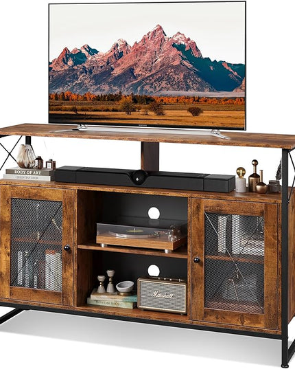 WLIVE TV Stand 55 inch TV,Tall Entertainment Center with Storage, Farmhouse Industrial TV Console for Bedroom Living Room, Rustic Brown - LeafyLoom