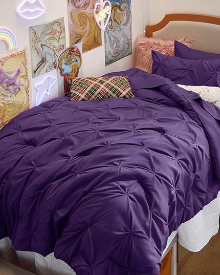 Bedsure Twin XL Comforter Set - Extra Long 5 Pieces Dorm Room Essentials, Pinch Pleat Bed in a Bag with Comforter, Sheets, Pillowcase & Sham - LeafyLoom