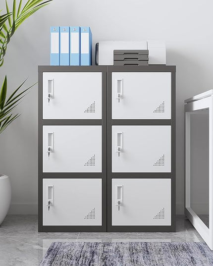 Metal Locker Storage Cabinet for School, Home, Office Employee Lock Box,Steel Organizer with 3 Doors & Keys,Steel Storage Cabinet - LeafyLoom
