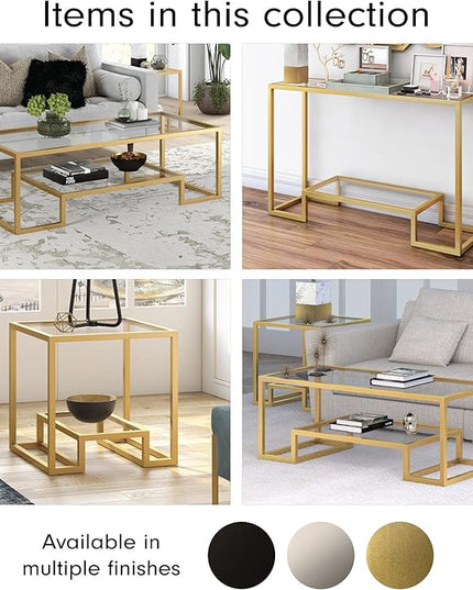 Henn&Hart 45" Wide Rectangular Coffee Table in Brass, Modern coffee tables for living room, studio apartment essentials - LeafyLoom