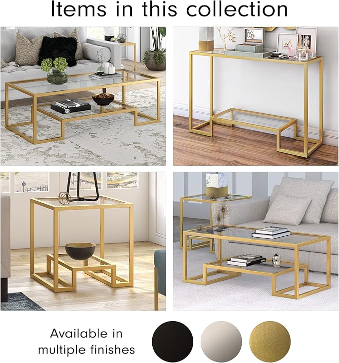 Henn&Hart 45" Wide Rectangular Coffee Table in Brass, Modern coffee tables for living room, studio apartment essentials - LeafyLoom