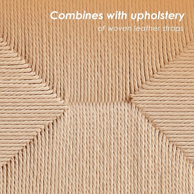 Modern Boho Accent Chairs for Living Room,Mid Century Lounge Chair,Side Chair Indoor Scandinavian Cognac Natural Wood Beech Braided Jute Woven Weave Paper Rope Seat Accent Chair - LeafyLoom