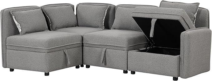 123" Modular Sectional Sofa, Convertible Minimalist 4-seat Couch with 5 Pillows for Living Room,Apartment, Free Combination, 122.8inch, Gray - LeafyLoom