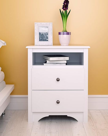 Prepac's Monterey 2 Drawer Nightstand: Elegant Bedroom Furniture, Bedside Table with Open Shelf, 23.25"W x 16"D x 28"H, White - WDC-2428 - LeafyLoom