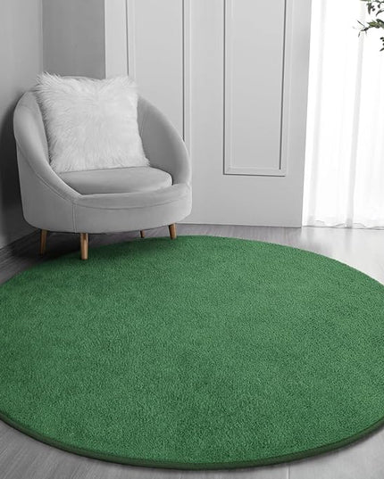 Round Area Rugs for Bedroom Living Room, 4x4 Green Super Soft Comfy Thickened Memory-Foam Indoor Circle Carpets, Modern Aesthetic Minimalist Carpet for Boys Girls Adults Nursery Home Décor - LeafyLoom