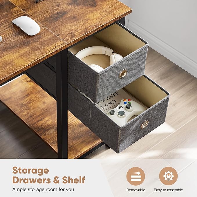 SMUG 47 Inch Computer Desk, Small Office Desk with Storage Drawers, Modern Simple Style Writing Study PC Work Table for Home Bedroom Small Spaces - LeafyLoom