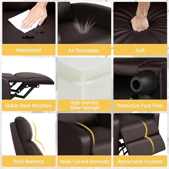 Yaheetech Recliner Chair Faux Leather Recliner Sofa Adjustable Modern Recliner Seat Club Chair Home Theater Seating Brown - LeafyLoom