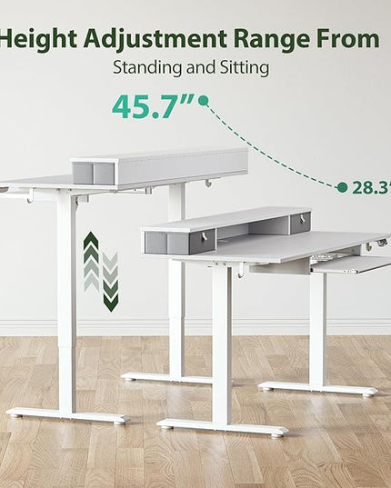Electric Standing Desk with 2 Drawers and Keyboard Tray, 55 x 24 Inches Ergonomic Adjustable Height Desk with Storage, Sit Stand up Desk Computer Workstation, White - LeafyLoom