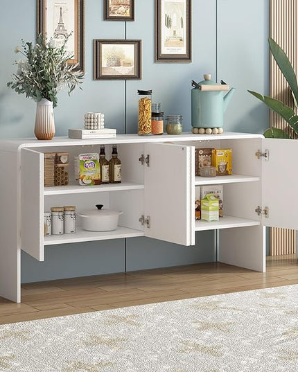 60" L Large Storage Space Sideboard with 4 Doors,Elegant Minimalist Style Buffet Cabinet,W/Adjustable Shelves and Rebound Device,Console Table for Living Room Entryway Kitchen,White - LeafyLoom
