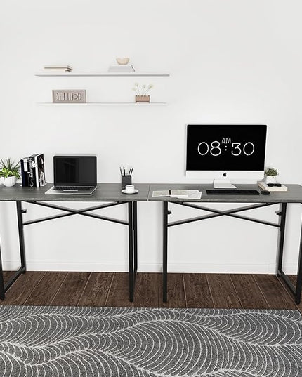 47 Inch Foldable Computer Desk, Folding Space-Saving Home Office Table, Study Writing Gaming Workstation for Small Space, No Assembly Needed,Grey Oak - LeafyLoom