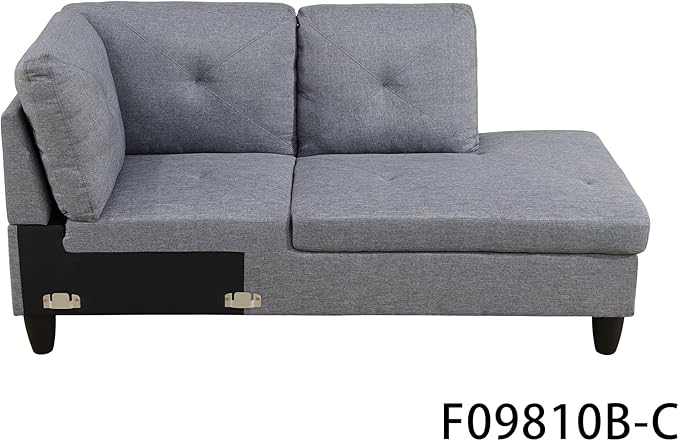 L-Shaped Sectional Couches with 66.5'' Chaise Lounge & Storage Ottoman Modular Room Sofas for Home Office Apartment, Large Living Furniture, 97'' Right Hand Facing, Grey Linen - LeafyLoom