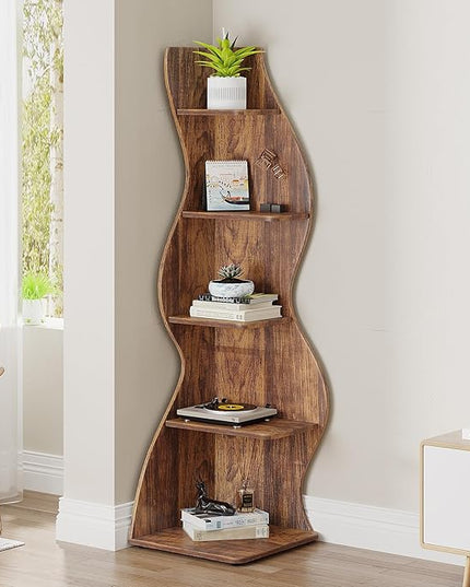 Small Corner Shelf, Modern 5-Tier Wall Corner Bookshelf, Stylish Bookcase Storage Rack for Small Space,Living Room. Bedroom - LeafyLoom