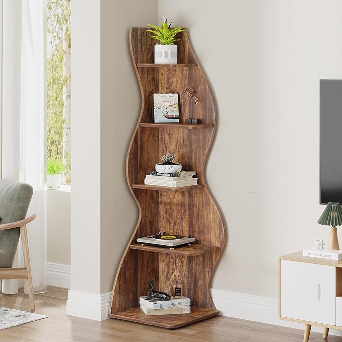 Small Corner Shelf, Modern 5-Tier Wall Corner Bookshelf, Stylish Bookcase Storage Rack for Small Space,Living Room. Bedroom - LeafyLoom