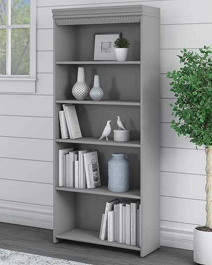 Bush WC53565-03 Fairview 5-Shelf 69-Inch H Bookcase, Cape Cod Gray - LeafyLoom