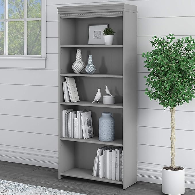 Bush WC53565-03 Fairview 5-Shelf 69-Inch H Bookcase, Cape Cod Gray - LeafyLoom