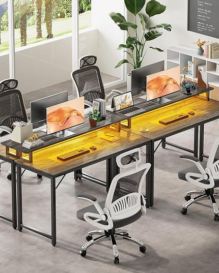 Computer Desk with USB Power Outlets and LED Lights, 47 inch Gaming desk with Monitor Stand for Small Space Home Office, Modern Simple Study Writing Table PC Desks, Black Oak - LeafyLoom
