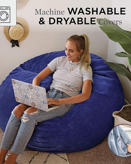 CordaRoy's Chenille Bean Bag Chair, Convertible Chair Folds from Bean Bag to Lounger, As Seen on Shark Tank, Navy - Full Size - LeafyLoom