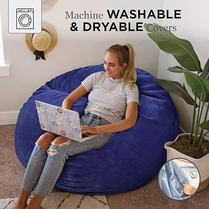 CordaRoy's Chenille Bean Bag Chair, Convertible Chair Folds from Bean Bag to Lounger, As Seen on Shark Tank, Navy - Full Size - LeafyLoom