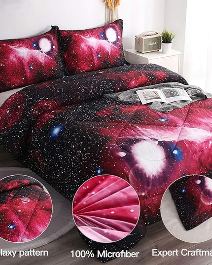 Litanika 3D Galaxy Comforter Queen(90x90lnch), 3 Pieces(1 Galaxy Comforter, 2 Pillowcases), Universe Nebula Outer Space Comforter, Microfiber Bedding Set for Boys Kids - LeafyLoom