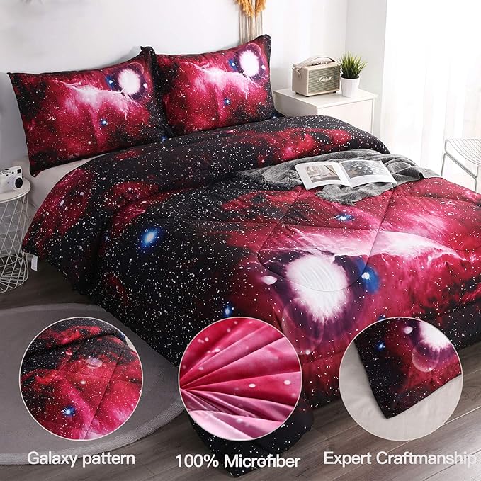 Litanika 3D Galaxy Comforter Queen(90x90lnch), 3 Pieces(1 Galaxy Comforter, 2 Pillowcases), Universe Nebula Outer Space Comforter, Microfiber Bedding Set for Boys Kids - LeafyLoom