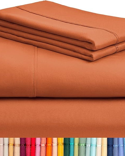 LuxClub 4 PC Sheet Sheets Deep Pockets 18" Eco Friendly Wrinkle Free-Kids-Fitted Sheets Machine Washable Hotel Bedding Silky Soft - Autumn Orange Twin - LeafyLoom