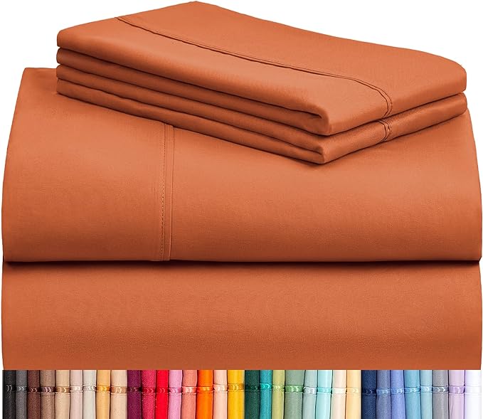 LuxClub 4 PC Sheet Sheets Deep Pockets 18" Eco Friendly Wrinkle Free-Kids-Fitted Sheets Machine Washable Hotel Bedding Silky Soft - Autumn Orange Twin - LeafyLoom
