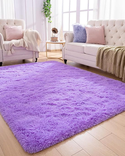 Softlife Ultra Soft Fluffy Area Rugs for Bedroom, Girls and Boys Room Kids Room Nursery Large Rug, 5.3 x 7.6 Feet Shaggy Fur Indoor Plush Modern Floor Carpet for Living Room Christmas Decor, Purple - LeafyLoom