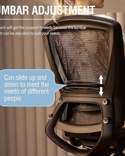 Mesh Office Chair,Ergonomic Computer Desk Chair,Sturdy Task Chair- Adjustable Lumbar Support & Armrests,Tilt Function,Comfort Wide Seat,Swivel Home Office Chair (Black) - LeafyLoom