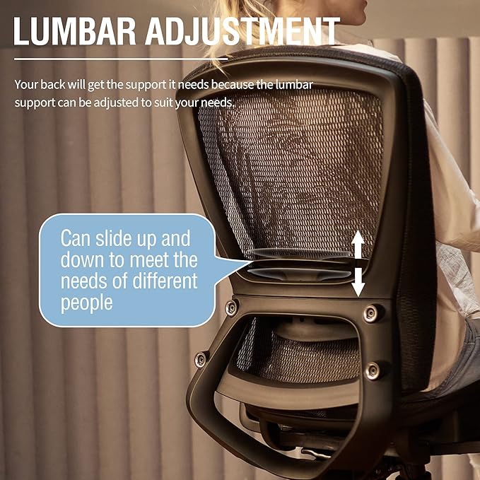 Mesh Office Chair,Ergonomic Computer Desk Chair,Sturdy Task Chair- Adjustable Lumbar Support & Armrests,Tilt Function,Comfort Wide Seat,Swivel Home Office Chair (Black) - LeafyLoom