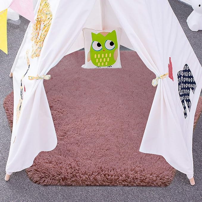 junovo Ultra Soft Rug for Nursery Children Room Baby Room Home Decor Dormitory Hexagon Carpet for Playhouse Princess Tent Kids Play Castle, Diameter 4.6 ft, Blush - LeafyLoom