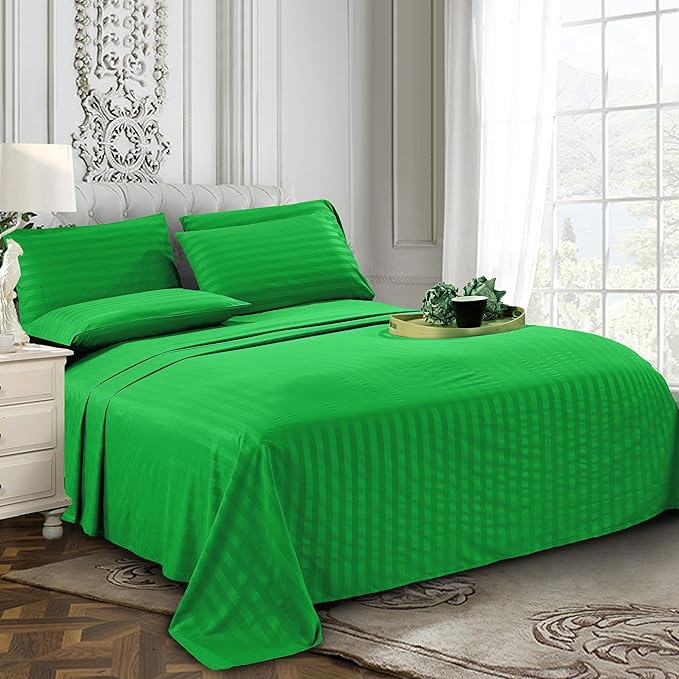 Elegant Comfort Softest and Coziest 6-Piece Sheet Set - 1500 Premium Hotel Quality Microfiber - Deep Pocket, Wrinkle Resistant 6-Piece Damask Stripe Bed Sheet Set, California King, Emerald Gren - LeafyLoom
