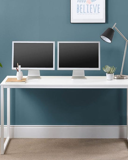 ZINUS Jennifer 55 Inch White Frame Desk / Computer Workstation / Office Desk / Easy Assembly, White - LeafyLoom
