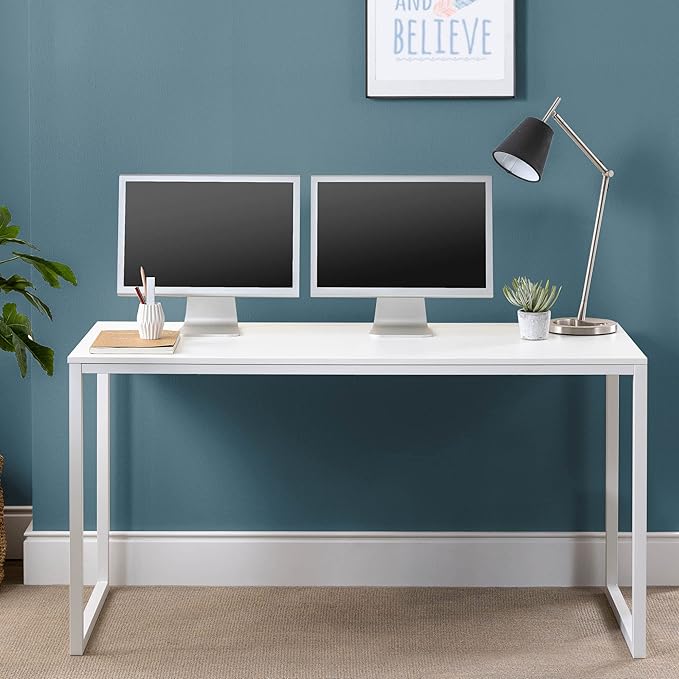 ZINUS Jennifer 55 Inch White Frame Desk / Computer Workstation / Office Desk / Easy Assembly, White - LeafyLoom