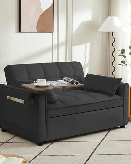 Folding Futon Loveseat Pull Out Couch Bed , 3 in 1 Multi-Functional Convertible Sleeper Sofa Pullout Bed, Tufted Chaise Lounge with Adjustable Backrest and Hidden Side Table for Living Room Office - LeafyLoom