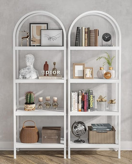 Tribesigns 4-Tier Open Bookshelf, 70.8" Industrial Wood Bookcase Storage Shelves with Metal Frame, Freestanding Display Rack Tall Shelving Unit for Office, Bedroom, Living Room (White, 2PCS) - LeafyLoom