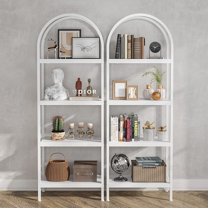 Tribesigns 4-Tier Open Bookshelf, 70.8" Industrial Wood Bookcase Storage Shelves with Metal Frame, Freestanding Display Rack Tall Shelving Unit for Office, Bedroom, Living Room (White, 2PCS) - LeafyLoom