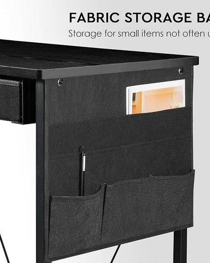 Ｍａｉｈａｉｌ Home Office Desk with Drawers and Shelves, 47” Computer Corner Desk for Small Space, Small L Shaped Desk with Side Storage for Bedroom, Black - LeafyLoom