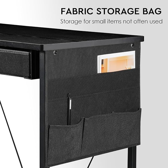 Ｍａｉｈａｉｌ Home Office Desk with Drawers and Shelves, 47” Computer Corner Desk for Small Space, Small L Shaped Desk with Side Storage for Bedroom, Black - LeafyLoom