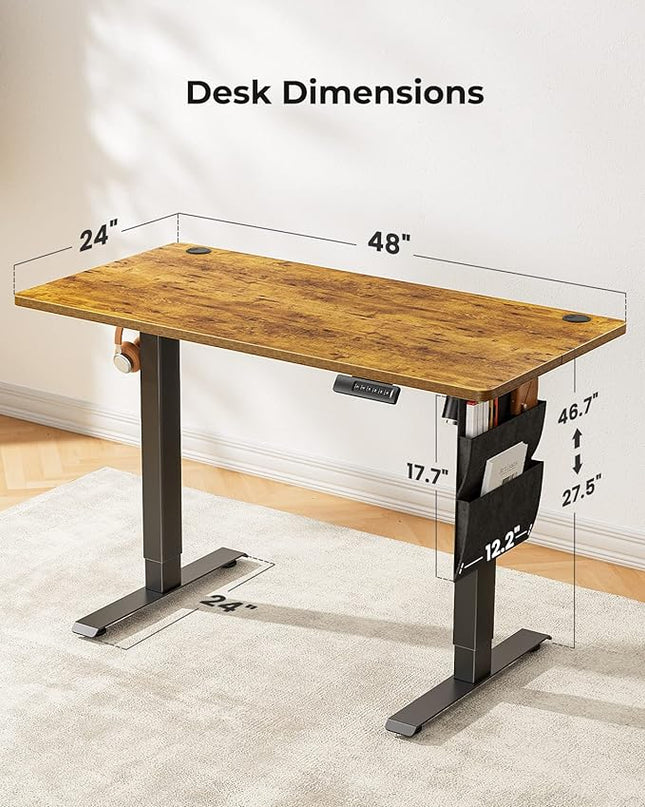 Marsail Standing Desk Adjustable Height, 48x24 Inch Electric Standing Desk with Storage Bag, Stand up Desk for Home Office Computer Desk Memory Preset with Headphone Hook - LeafyLoom