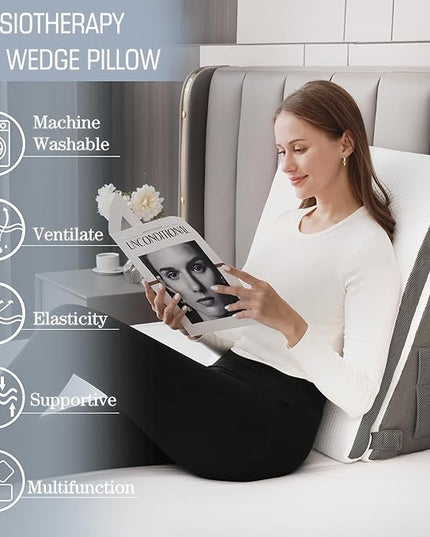 Bed Wedge Pillow for Sleeping, 10-in-1 Adjustable Memory Foam Wedge Pillow for Acid Reflux, 2-in-1 Incline Wedge Pillows for After Surgery, Snoring, Back Pain Pillow Wedge - LeafyLoom