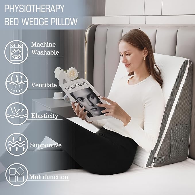Bed Wedge Pillow for Sleeping, 10-in-1 Adjustable Memory Foam Wedge Pillow for Acid Reflux, 2-in-1 Incline Wedge Pillows for After Surgery, Snoring, Back Pain Pillow Wedge - LeafyLoom