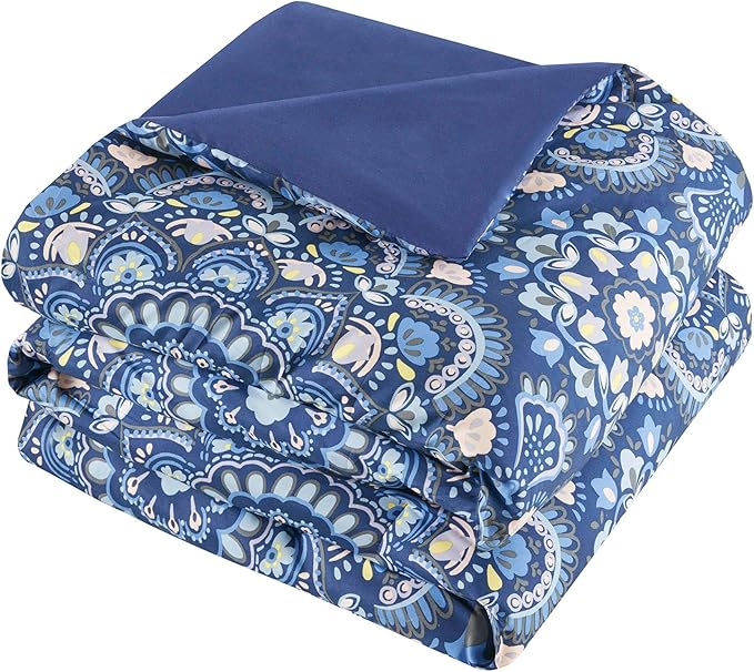 Comfort Spaces Girls Bed in A Bag Floral Comforter Set College Dorm Room Essentials, Complete Dormitory Bedroom Pack And Sheet with 2 Side Pocket Includes Extra Pillowcase Sets, Twin, Medallion Blue - LeafyLoom