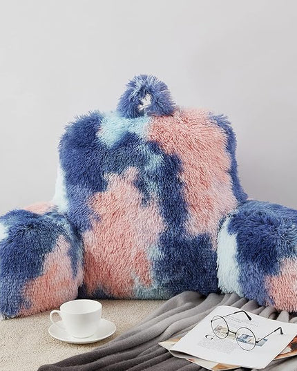 Faux Fur Reading Pillows - Big Size 30x17x17 Inches with Premium Pure White Micro Fiber Stuffing, Students & Kids Backrest Pillow, Bed Rest Pillow, Unique Colorful Design, Awesome Gift - LeafyLoom